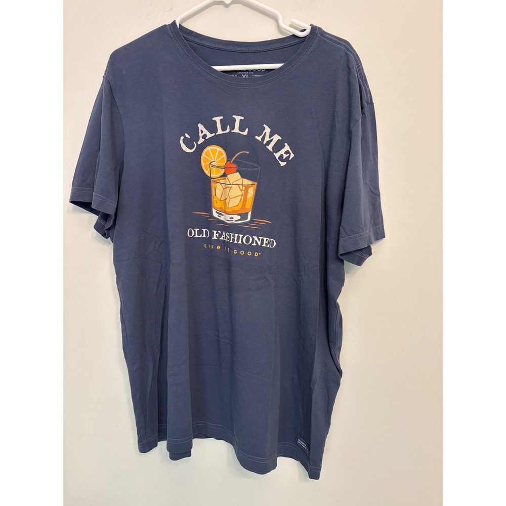 Life is Good Mens XL Call Me Old Fashioned Crusher-Lite Graphic T-Shirt Blue